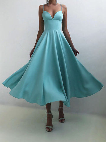 Woochic - Robe longue dos nu à bretelles fines Bleu Tiffany S